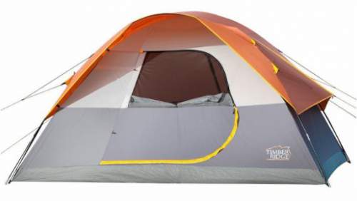 The tent with the fly on and with the door half open. 