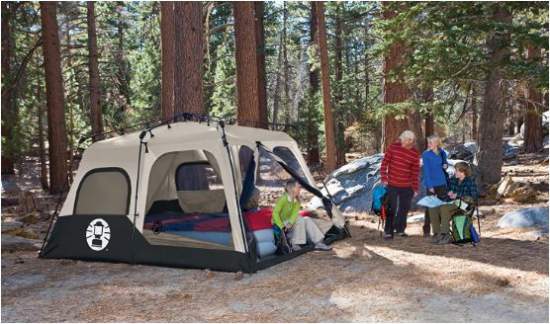 Roomy and freestanding Coleman Instant Cabin tent 8 with huge windows.