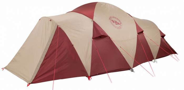 The tent shown with the fly on and the closed vestibules - this is a full protection from elements.