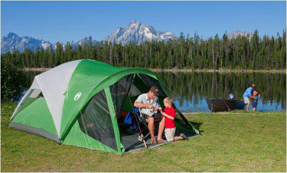 Coleman Evanston 6 tent with screen room.