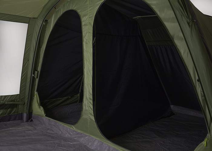 The inner tent is a "light-out" area, with two doors and a divider.