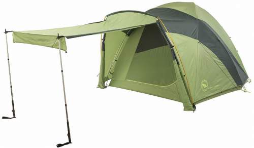 The awning created with the help of trekking poles.