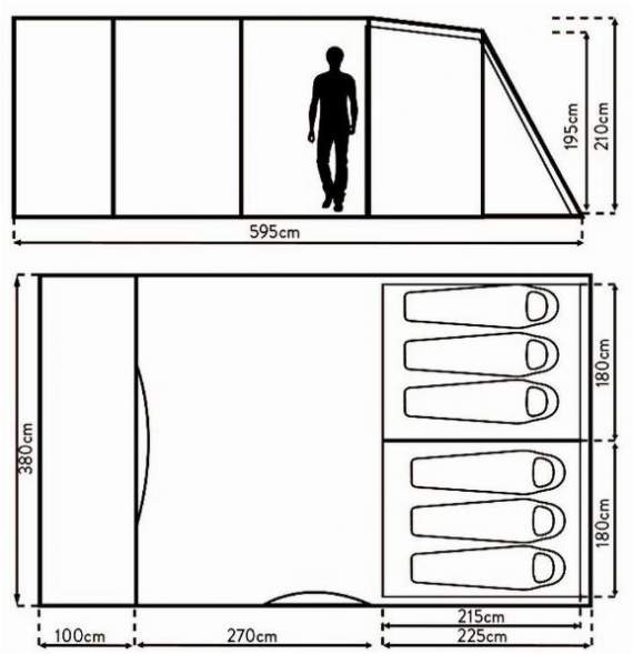 Eurohike 6 tent - floor plan and dimensions