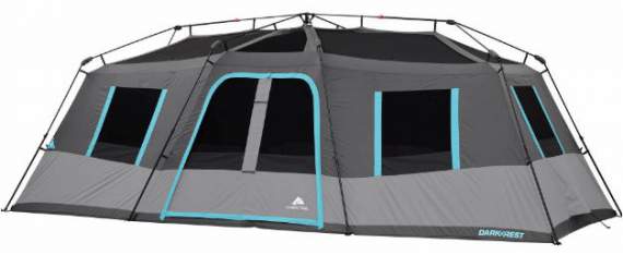 The tent is shown without the fly so you can see its pre-attached frame.