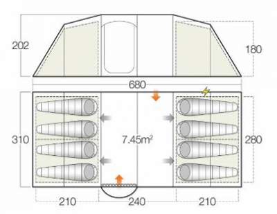 The floor area and the dimensions.