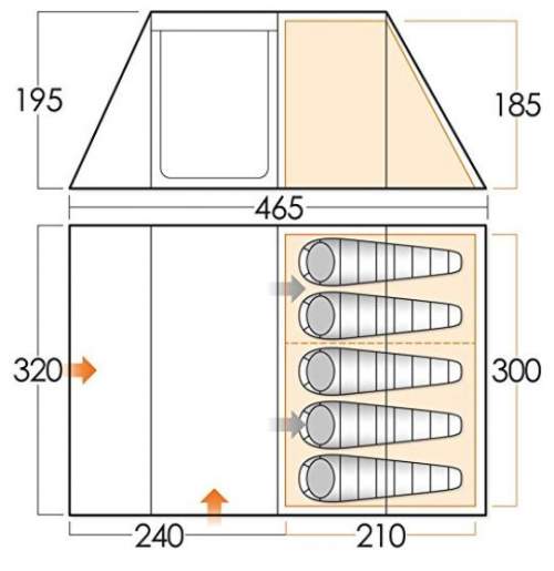 The floor plan and dimensions in cm.