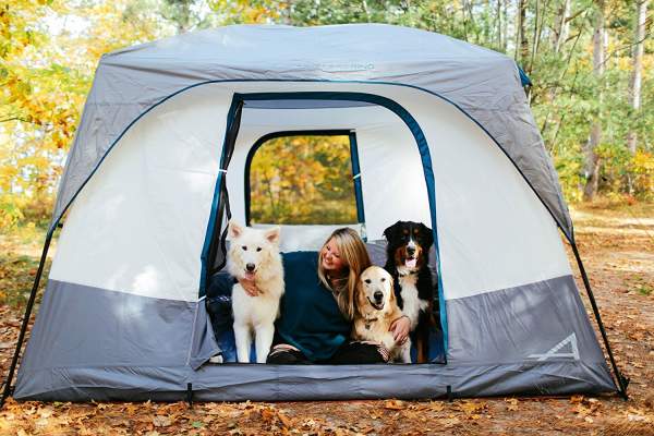 Very tall tent with straight walls.