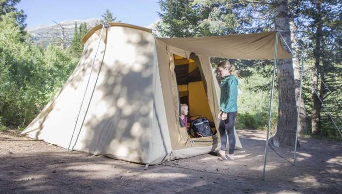 Huge awning created by the door flap and two included poles.