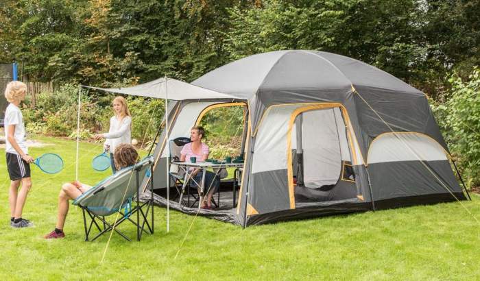 Pleasant tent for family camping with an awning and a partial coverage fly.