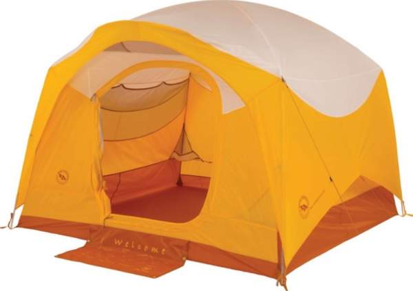 Big Agnes Big House Deluxe Camping 6 person tent - the front door with a welcome mat.