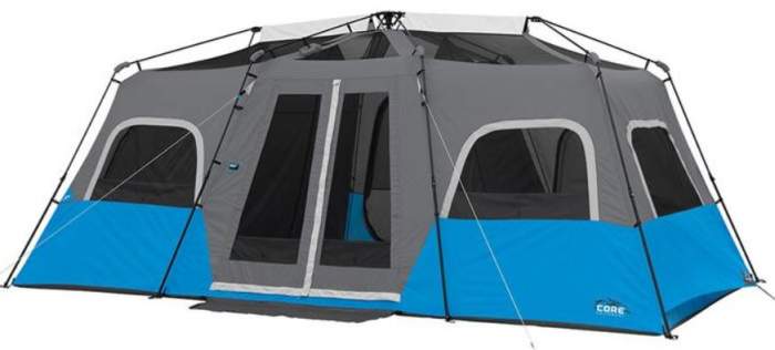 Core Lighted 12 Person Instant Cabin Tent shown without the fly.