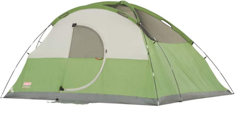 The hinged door and the tent shown without the fly.