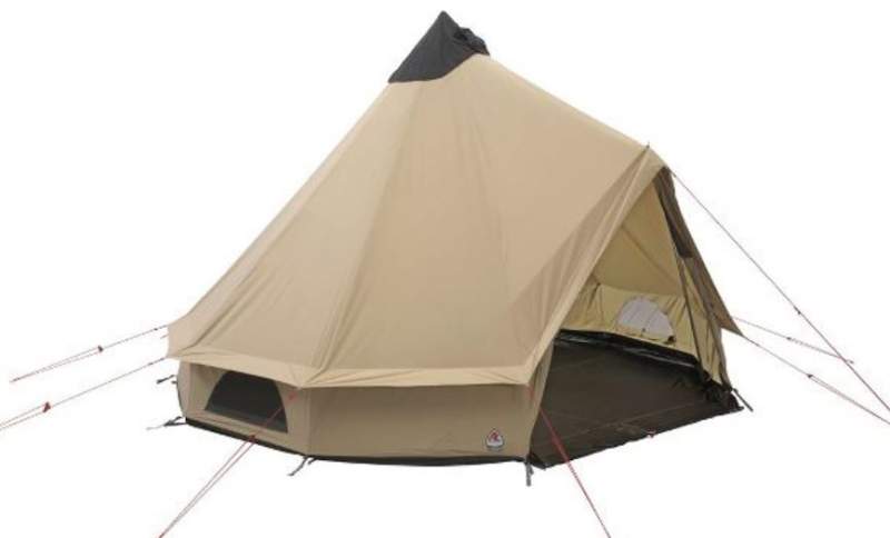 small canvas tent with stove