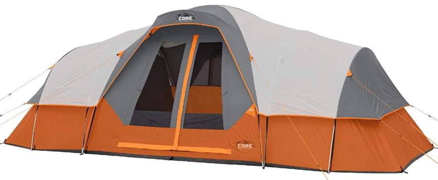 CORE 11 Person Extended Dome Tent 18' x 9' front view.