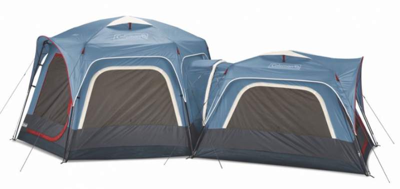 The 3-person tent connected to 6-person tent.