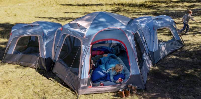 Three tents connected together.