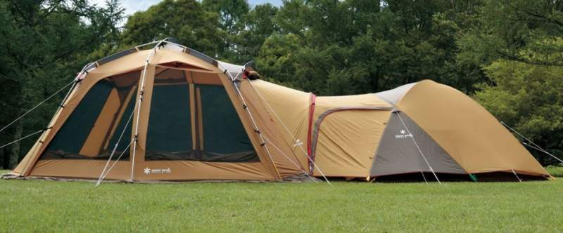 Snow Peak Amenity Dome Tent L 6-People attached to Snow Peak Mesh Shelter.