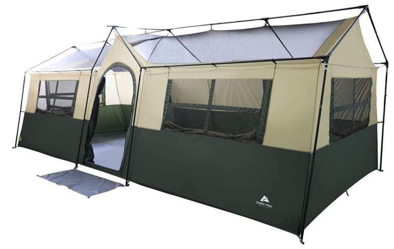 Ozark Trail Hazel Creek 12 Person Cabin Tent shown without the fly.