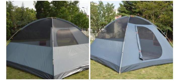 The tent shown without the fly, the back and the front.