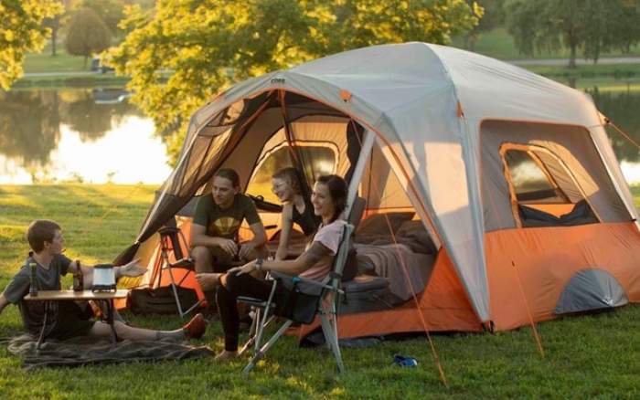 Core 6 Person Straight Wall Cabin Tent with a Screen Room.