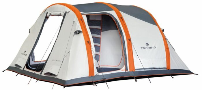 Ferrino Ready Steady 5 Inflating Family Tent side view with rolled doors.