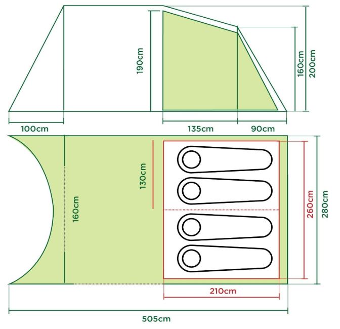 The floor plan and the most important dimensions.