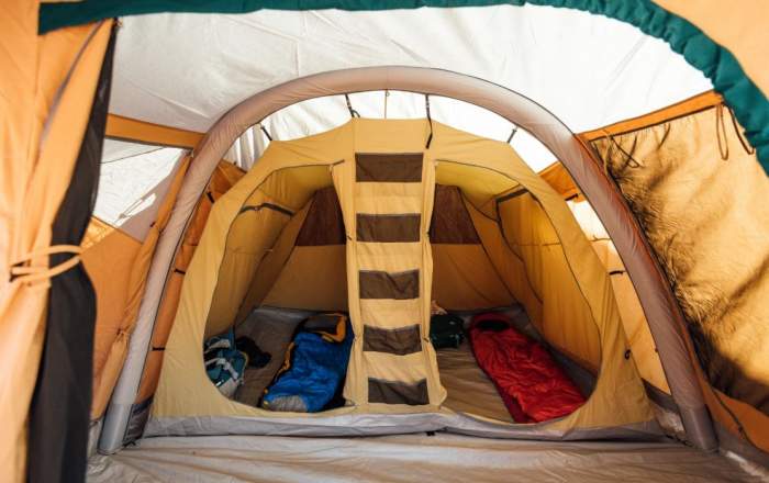 View of the inner tent with two sleeping rooms,