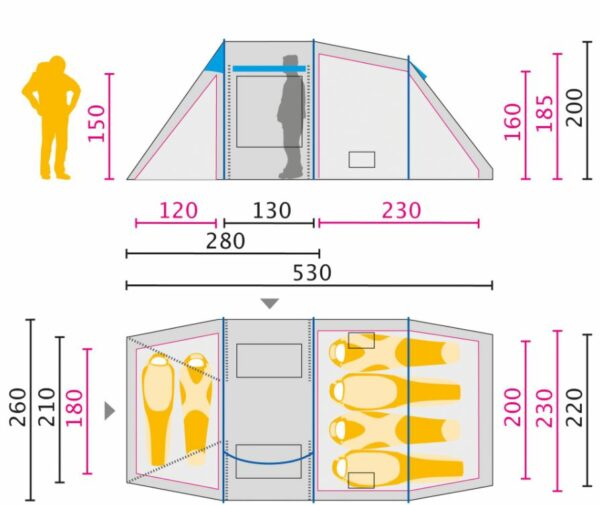 The floor plan and the most important dimensions.