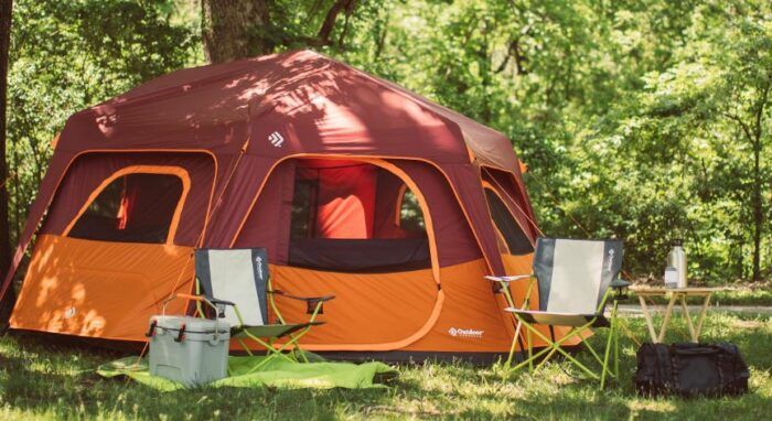 Outdoor Products 8 Person Instant Hexagon Tent with Built-in Lights.