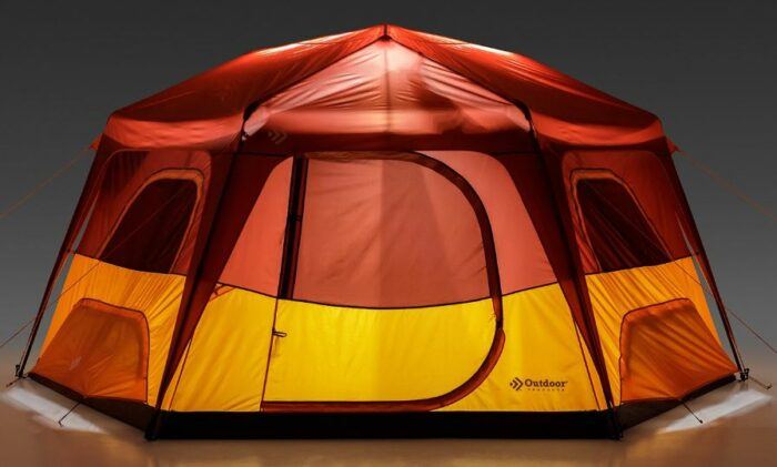 This is the tent with its integrated lights on.