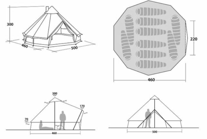 The floor plan and the most important dimensions.