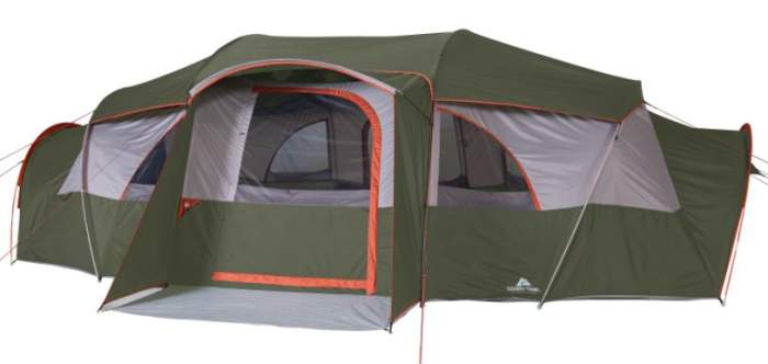 Ozark Trail Hazel Creek 18-Person Cabin Tent with 3 Covered Entrances.