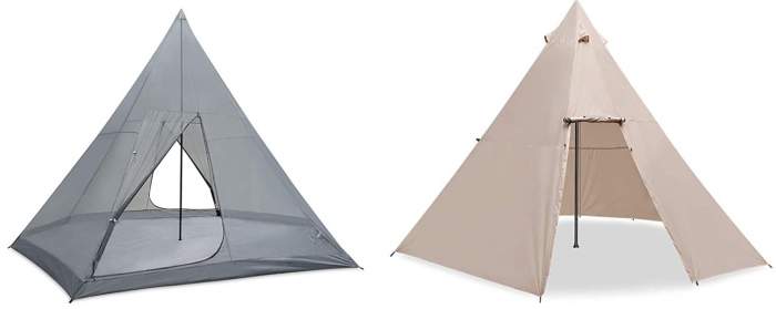 Two-layer modern tipi tent.