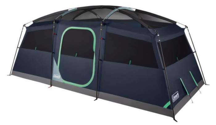 Cabin-style tent with mesh ceiling.