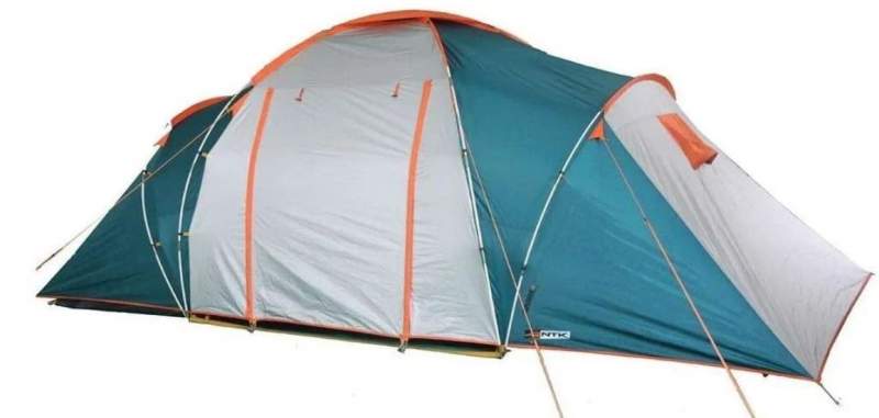Extended dome tent with a full-coverage fly.