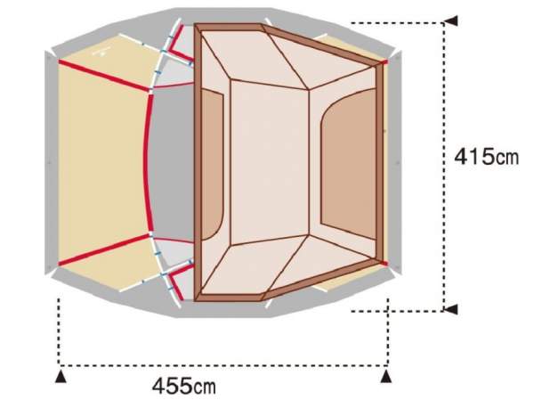 The floor plan when the inner tent is attached.