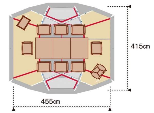 Large area that can accommodate lots of furniture for 6 people or more.