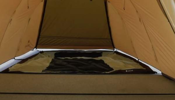 The inner tent attached to the tent's frame base.