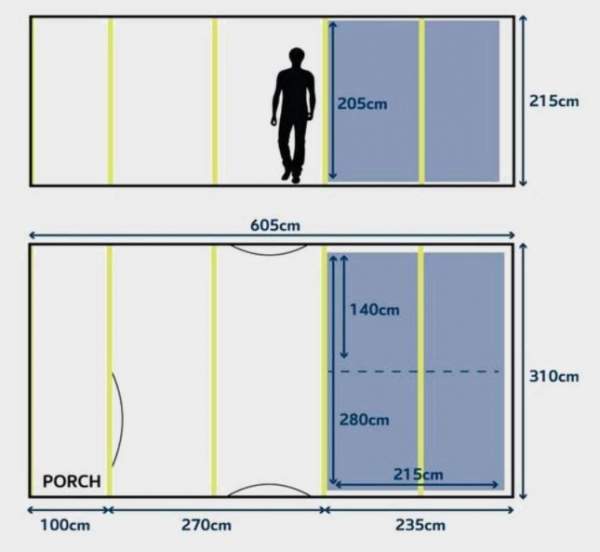 The floor plan and the dimensions.