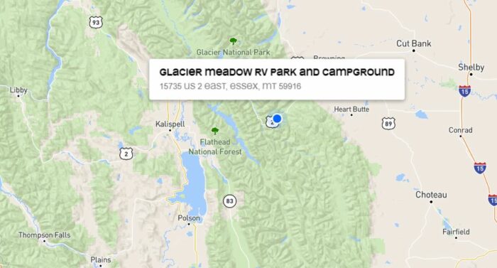 Glacier Meadow RV Park and Campground map.