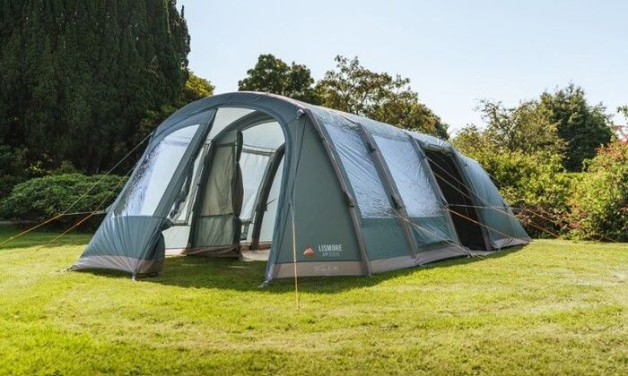 Tunnel type tent supported with air beams.