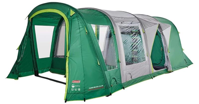 Coleman Valdes Deluxe 4 XL Air BlackOut Bedroom Family Tent - view with open doors.
