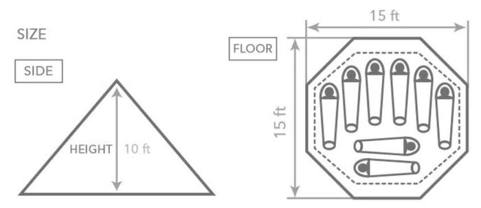 The Large tent floor plan and dimensions.