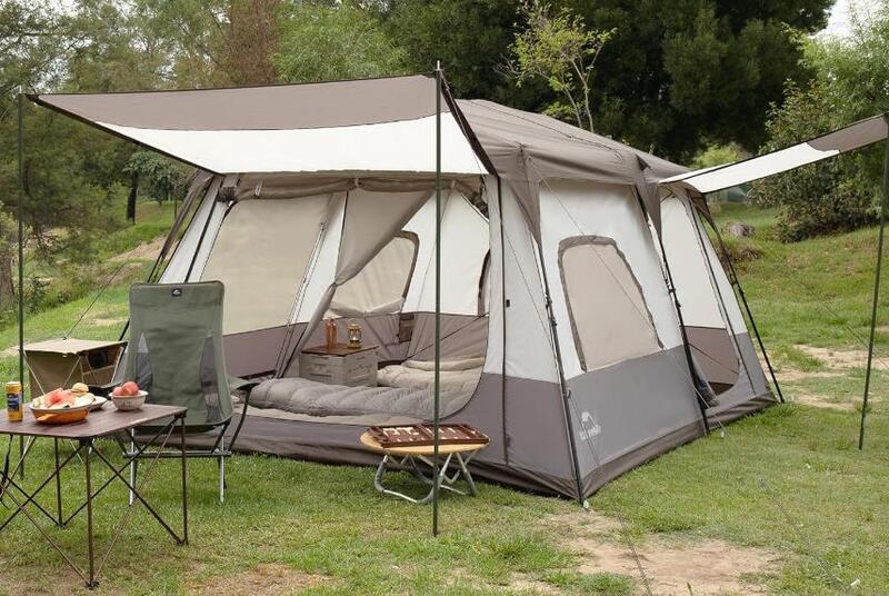 The tent with awning setup.