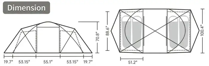 Naturehike Massif 4 Hot Tent dimensions.