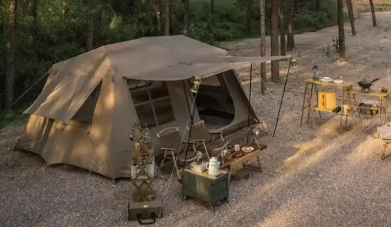 Awning setup with Naturehike tent.