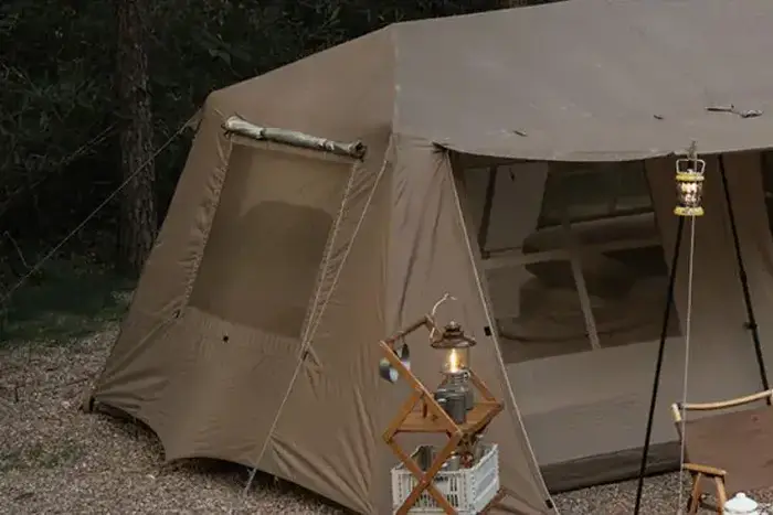 The storm flap on the side window in the Naturehike tent can also be rolled up.