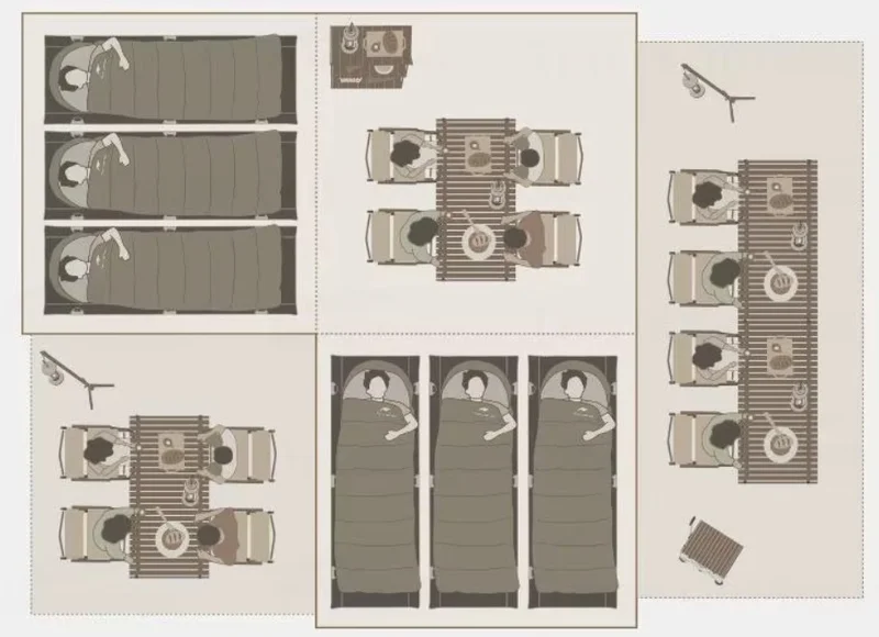 Floor plan showing how to use the tent.